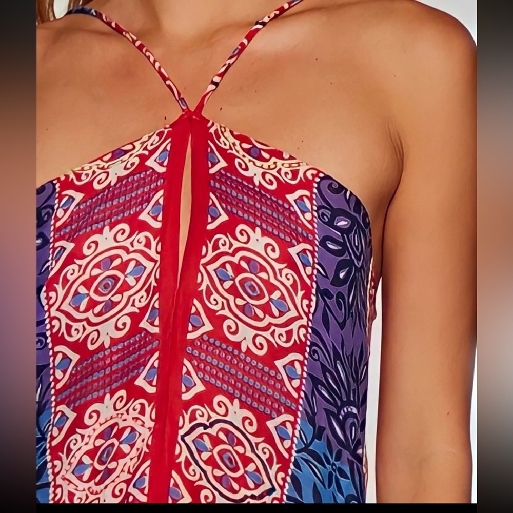 LOVESTITCH Dress Womens Red Batik Print Maxi Halter Open Back Boho NWT - Picture 5 of 16